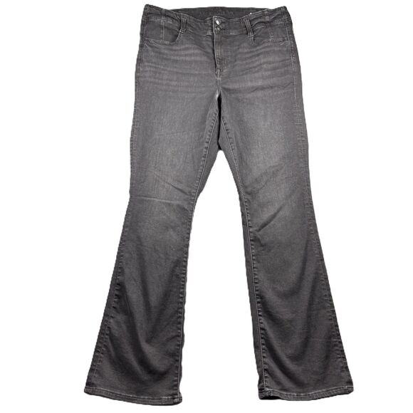 American Eagle Women High Rise Skinny Kick Bootcut Jeans Black Gray 16 G250 - Picture 1 of 11